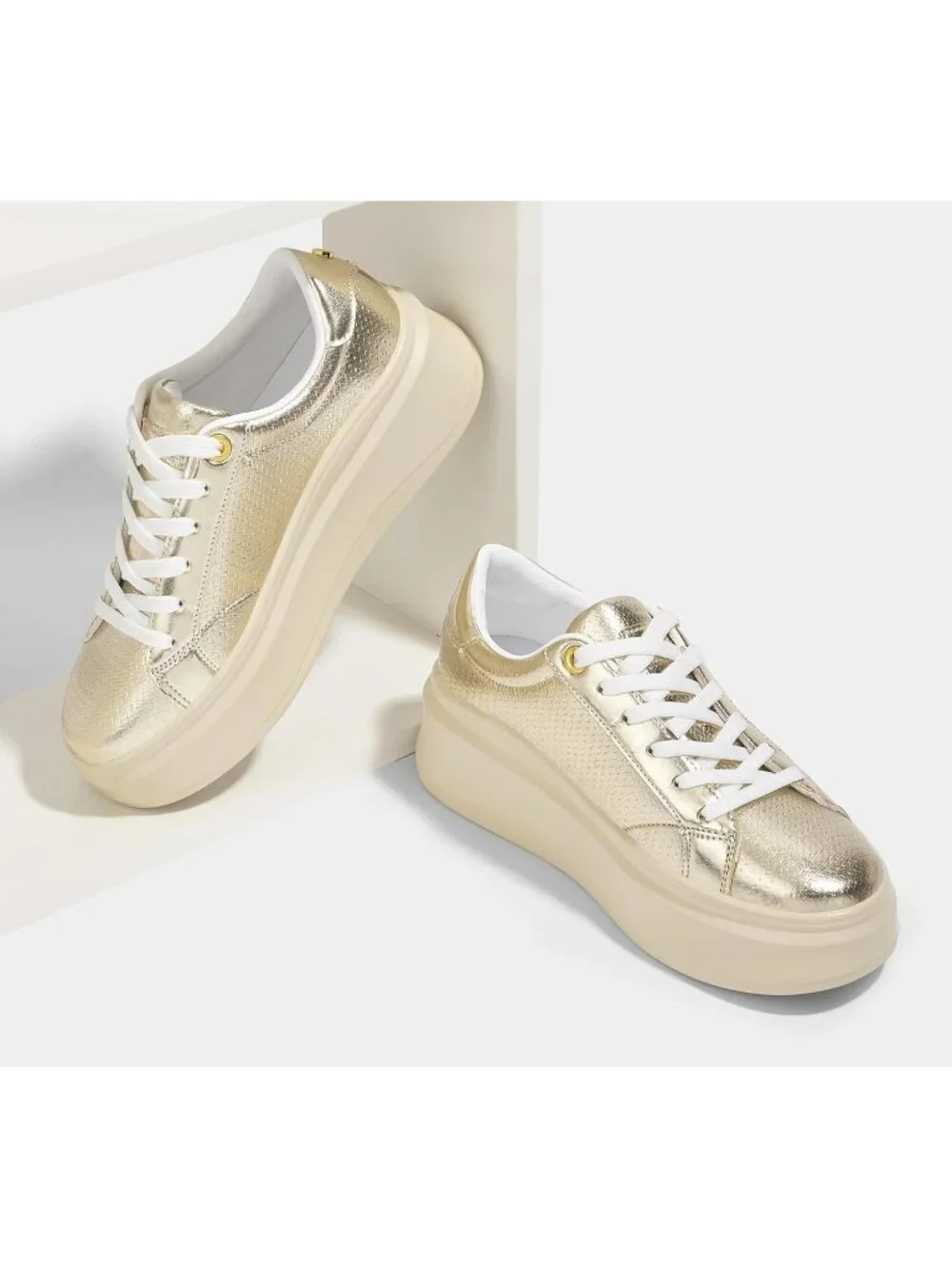 🆕Women's Gold Platform Fashion Sneakers Classic Low Top Thick Sole Casual
